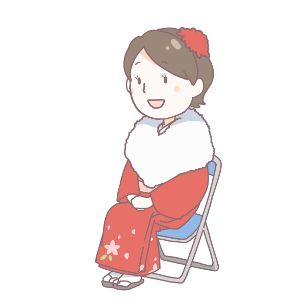 赤い着物を着て座っている成人女性のイラスト かわいいフリー素材が無料のイラストレイン