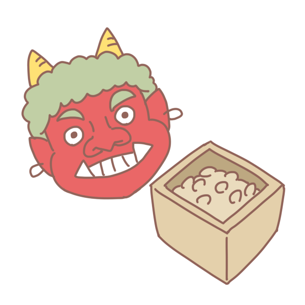 鬼の面と豆のイラスト かわいいフリー素材が無料のイラストレイン