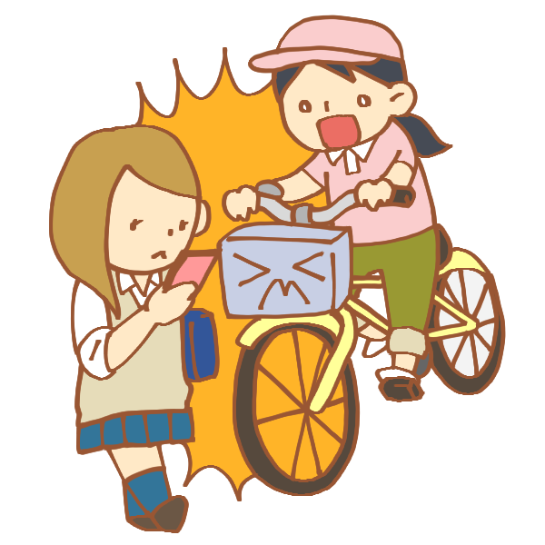 スマホをいじる歩行者と自転車の事故のイラスト かわいいフリー素材が無料のイラストレイン