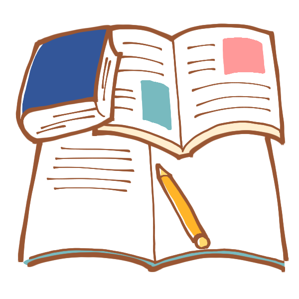 辞書と教科書とノートで勉強中のイラスト | かわいいフリー素材が無料のイラストレイン