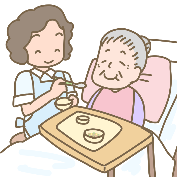 おばあさんの食事介助のイラスト かわいいフリー素材が無料のイラストレイン