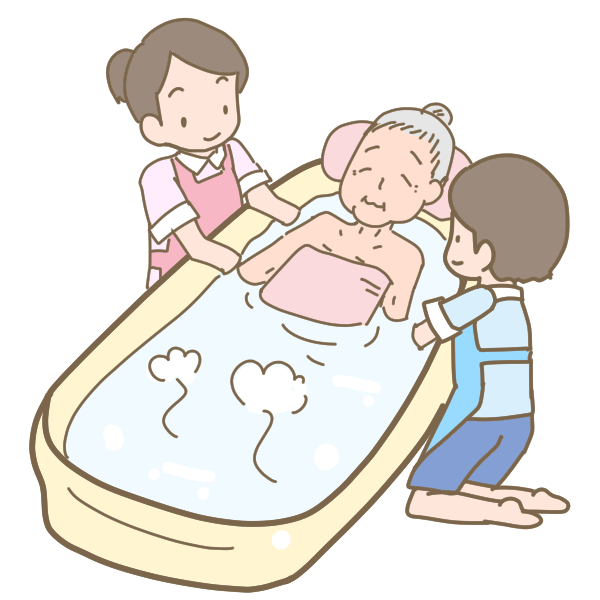 おばあさんの入浴介助のイラスト かわいいフリー素材が無料のイラストレイン