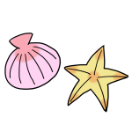 ピンクの貝と黄色いヒトデ
