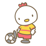 サッカーをする鶏（黄色）