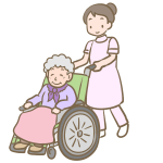 車いすのおばあさんとヘルパー
