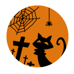 猫と蜘蛛とお墓のシルエット